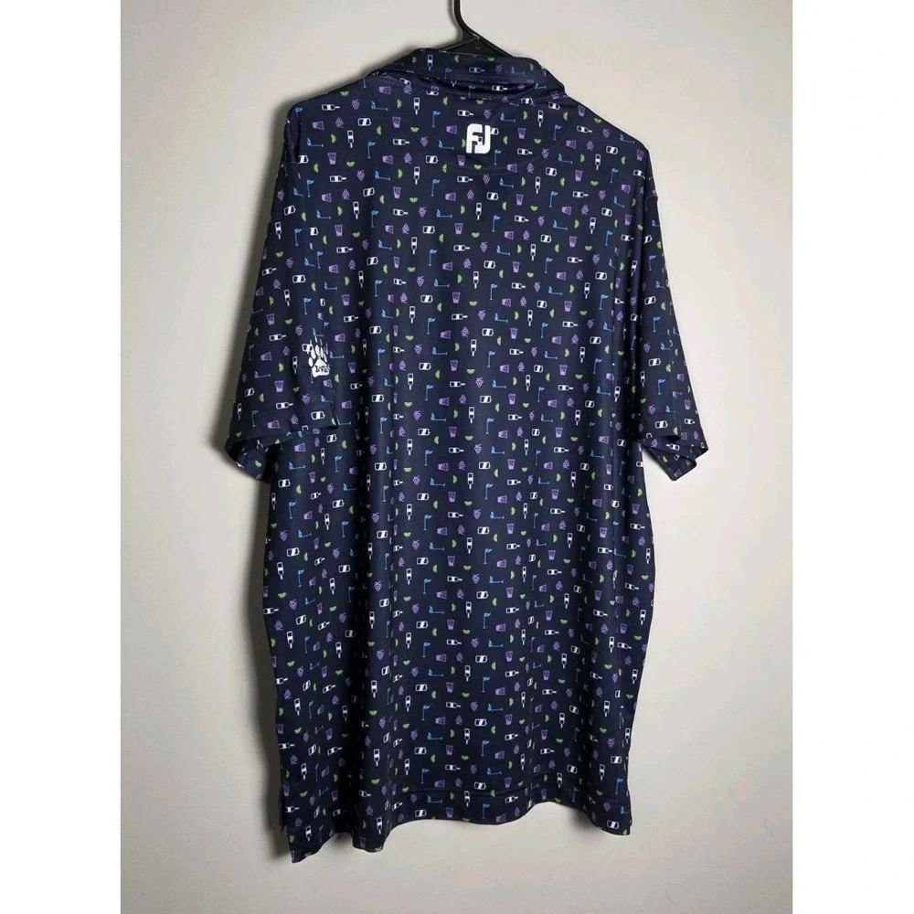 Footjoy‎ FJ Polo Shirt Size Large Blue Golf & Liquor Polka Dot Bulle Rock